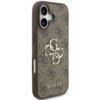 Brązowe etui na telefon z wzorem 4G i dużym, złotym logo "G" na środku, poniżej znajduje się napis "GUESS". Etui jest przeznaczone do Apple iPhone 17.