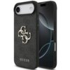 Czarne etui na telefon z dużym, złotym logo "4G" oraz napisem "GUESS" na dole. Etui ma teksturowaną powierzchnię i jest dopasowane do modelu Apple iPhone 17 Air.