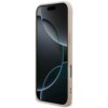 Na zdjęciu widoczny jest smartfon w różowym etui z dużym logo "GUESS 4G", z wyświetlaczem pokazującym abstrakcyjny wzór z ciemnymi i jasnymi okręgami. Etui ma wycięcia na przyciski i porty urządzenia.