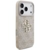 Etui na telefon w kolorze różowym z dużym, złotym logo "4G" oraz napisem "GUESS" na dole. Produkt ma teksturowaną powierzchnię z wzorem w tle i jest przeznaczony do modelu Apple iPhone 17 Pro.