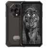 Smartfon z czarną obudową o teksturowanej powierzchni, z widocznym logo "ulefone" oraz napisem "Designed & Manufactured by" na tylnej części. Na ekranie wyświetlony jest czarno-biały obraz tygrysa.