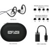 Na zdjęciu znajdują się białe słuchawki douszne z napisem "SONY E9" oraz "INZONE E9", etui ochronne z logo "INZONE", USB-C Audio Box z napisem "INZONE", a także różne rozmiary wkładek dousznych z izolacją akustyczną i hybrydowych wkładek do słuchawek dous