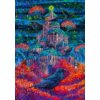 Ilustracja przedstawia fantastyczną twierdzę z licznymi wieżami i kopułami, otoczoną przez kruki i drzewa o czerwonych liściach, na tle nocnego nieba pełnego gwiazd. Na obrazie widnieje podpis "Roch Urbaniak".