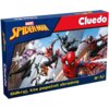 Pudełko gry planszowej z grafiką przedstawiającą postacie w kostiumach superbohaterów na tle miejskich budynków, z widocznymi napisami "Marvel Spider-Man" i "Cluedo". Na dole pudełka znajduje się tekst: "Odkryj, kto popełnił zbrodnię" oraz oznaczenie wiek