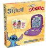Żółte pudełko z grą logiczną "Disney Stitch Match" z ilustracją postaci z filmu, otwartą planszą z kolorowymi kartami oraz logo "Top Trumps Match". Na opakowaniu widnieje napis "2" oraz "4+" oznaczający liczbę graczy i minimalny wiek.