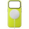 Żółte etui na telefon z dużym otworem na aparat i przymocowaną okrągłą ładowarką MagSafe. Produkt jest przeznaczony do modelu Apple iPhone 17 Pro.