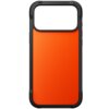 Pomarańczowe etui na telefon z czarną ramką, przeznaczone do modelu Apple iPhone 17 Pro Max. Produkt ma prostokątny kształt z zaokrąglonymi narożnikami i dużym otworem na aparat.