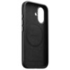 Czarne etui do telefonu z wycięciem na aparat i przyciski, wewnątrz widoczne jest logo "NOMAD". Wnętrze etui ma okrągłe wytłoczenie, a na boku znajduje się napis "NOMAD".