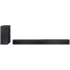 Czarny soundbar i bezprzewodowy subwoofer marki Sharp. Produkt opisany jako "Soundbar SHARP HT-SBW312 Czarny 2.1-kanałowy, Bezprzewodowy Subwoofer, HDMI eARC, Dolby Atmos, Bluetooth, Korektor EQ".
