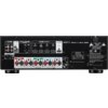 Tył amplitunera z różnymi złączami, w tym HDMI, audio i antenowymi, oraz terminalami głośnikowymi oznaczonymi jako "FRONT", "CENTER" i "SURROUND". Widoczny jest napis "DENON AVR-X580BT" oraz logo Dolby Vision i Dolby Audio.