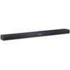 Czarny soundbar z widocznym napisem "ATMOS" na przednim panelu. Urządzenie ma prostokątny kształt i teksturowaną powierzchnię.