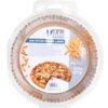 Okrągłe opakowanie z przezroczystego plastiku zawiera papierowe foremki do frytkownicy o średnicy 19 cm, 50 sztuk. Na etykiecie widnieje logo "Vilde", zdjęcia pizzy i frytek oraz napisy: "AIR FRYER PAPER LINER", "Max 220°C", "OVEN", "MICROWAVE", "Ø19cm", 
