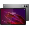Na zdjęciu widoczny jest szary tablet z wyświetlaczem pokazującym godzinę 10:08 i datę "Fri, Feb 24", a w tle znajduje się jego tylna część z dwoma obiektywami aparatu i logo "YOGA".