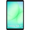 Na zdjęciu widoczny jest tablet z wyświetlaczem prezentującym gradientowe tło w odcieniach zieleni i błękitu. Na ekranie znajduje się tekst: "Galaxy Tab A11".