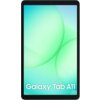 Na zdjęciu widoczny jest tablet z wyświetlaczem prezentującym zielone, gradientowe tło z okręgami. Na dole ekranu znajduje się biały napis: "Galaxy Tab A11".