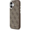 Brązowe etui na telefon z wzorem w powtarzające się logo, z widocznym napisem "GUESS" na dole. Etui posiada wycięcia na aparat i przyciski boczne.
