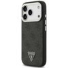 Czarno-srebrne etui na telefon z widocznym wzorem i trójkątnym logo z napisem "GUESS U.S.A" na dole. Etui posiada wycięcia na trzy obiektywy aparatu oraz przyciski boczne.
