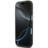 Czarno-srebrne etui na telefon z widocznymi przyciskami bocznymi, zaprojektowane dla modelu Apple iPhone 17 Pro. Na ekranie telefonu widoczny jest abstrakcyjny wzór z ciemnymi i jasnymi okręgami.