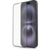 Na zdjęciu widoczne jest szkło hartowane wraz z ramką montażową, przeznaczone do telefonu Apple iPhone 17 Pro. Produkt jest przezroczysty i ma zaokrąglone krawędzie, a w tle widać zarys telefonu.