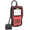 Czerwono-czarny skaner diagnostyczny z wyświetlaczem, na którym widoczne są ikony i napisy takie jak "OBDII", "For VW", "Oil Reset", "EPB Reset", "BAT", "SRS Reset", "ETC Reset", "Tool Setup". Na obudowie znajduje się logo "ANCEL" oraz oznaczenie modelu "