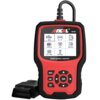 Czerwono-czarny skaner diagnostyczny z wyświetlaczem pokazującym ikony i napisy takie jak "OBDII", "For VW", "Oil Reset", "EPB Reset", "BAT", "BMS Reset", "ETC Reset", "Tool Setup". Na urządzeniu widoczne są przyciski z oznaczeniami "ESC", "I/M", "READ DT