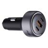 Czarna ładowarka samochodowa z trzema portami: USB-C1, USB-A i USB-C2, z oznaczeniami "PD" przy USB-C1. Na obudowie widoczne jest logo "AUKEY".