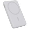 Szary powerbank o pojemności 5000 mAh z widocznym wzorem okręgu i kreski na powierzchni, posiadający diody sygnalizacyjne oraz napis "5000 mAh" na boku. Produkt ma zaokrąglone krawędzie i minimalistyczny design.