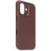 Brązowe etui wykonane z gładkiej skóry, z wycięciami na aparat i przyciski, z wytłoczonym napisem "DECODED" na dole. Produkt jest przeznaczony do telefonu Apple iPhone 17 i kompatybilny z MagSafe.