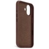 Brązowe etui skórzane z wycięciem na aparat i przyciski, wewnątrz widoczny jest delikatny wzór oraz napis "DECODED". Produkt jest przeznaczony do Apple iPhone 17 i obsługuje technologię MagSafe.