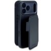 Granatowe etui skórzane z funkcją portfela, przeznaczone do Apple iPhone 17 Pro, z widocznymi trzema otworami na aparat oraz napisem "DECODED" na przedniej klapce. Etui posiada również kieszonki na karty wewnątrz.