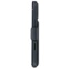Granatowe etui skórzane z funkcją odłączanego portfela, kompatybilne z MagSafe, przeznaczone dla Apple iPhone 17 Pro Max, widoczne z boku. Na etui znajduje się mała, kolorowa metka.