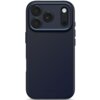 Granatowe etui silikonowe z trzema okrągłymi otworami na aparaty i jednym podłużnym na lampę błyskową, z napisem "DECODED" na dole. Produkt jest przeznaczony do telefonu Apple iPhone 17 Pro i posiada funkcję MagSafe.