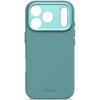 Niebieskie etui silikonowe z trzema okrągłymi i jednym podłużnym wycięciem na aparat, z widocznym napisem "DECODED" na dole. Produkt jest przeznaczony do telefonu Apple iPhone 17 Pro i posiada funkcję MagSafe oraz właściwości antybakteryjne.