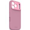 Różowe etui silikonowe z trzema okrągłymi i jednym podłużnym otworem na aparat, z napisem "DECODED" na dole. Etui jest przeznaczone do telefonu Apple iPhone 17 Pro i posiada funkcję MagSafe oraz właściwości antybakteryjne.