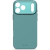 Niebieskie etui silikonowe z wycięciami na aparat i logo "DECODED" na dole. Produkt jest przeznaczony do Apple iPhone 17 Pro Max i posiada właściwości antybakteryjne oraz obsługę MagSafe.