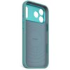 Niebieskie etui silikonowe z technologią MagSafe, przeznaczone do Apple iPhone 17 Pro Max, posiada wewnętrzne oznaczenie "DECODED" oraz okrągłe wzory. Etui ma wycięcia na aparat i przyciski oraz antybakteryjną powłokę.