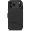 Czarne etui na telefon z trzema okrągłymi otworami na aparaty i jednym na lampę błyskową, z widocznym wytłoczonym napisem "DECODED" na dole. Etui ma teksturowaną powierzchnię i zakładkę ochronną.