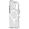 Przezroczyste etui na telefon z białym wzorem w kształcie okręgu i napisem "DECODED" na dole. Etui posiada wycięcia na aparat i przyciski.