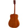 Na zdjęciu widoczna jest tylna część gitary akustycznej w kolorze brązowym z wykończeniem sunburst. Gitara ma drewniane wykończenie z widocznymi kluczami do strojenia na główce.