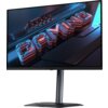 Monitor o nowoczesnym designie z wyświetlaczem prezentującym grafikę 3D z napisem "GAMING" w neonowych kolorach. Na obudowie widoczne jest logo "GIGABYTE".