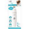 Opakowanie produktu "Pilnik do pazurów ALL FOR PAWS Pet Salon Nail Grinder" przedstawia urządzenie w kolorze białym z logo "afp all for paws" oraz przyciskiem na środku. Na opakowaniu znajdują się informacje o zastosowaniu dla zwierząt różnych rozmiarów, 