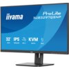 Monitor marki iiyama z serii ProLite XUB3297QSNP-B1 o przekątnej 32 cale, rozdzielczości 2560x1440 pikseli, technologii IPS, częstotliwości odświeżania 100Hz i czasie reakcji 1 ms. Na ekranie widoczne są informacje: "32” 80cm", "IPS 2560x1440", "95W USB-C", "KVM SWITCH", "15cm".