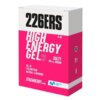 Opakowanie żelu energetycznego 226ERS XS High Energy w kolorze różowym z białymi napisami: "HIGH ENERGY GEL XS SALTY 150mg SODIUM, 30g CH, CYCLODEXTRIN, NATURAL FLAVOURING, STRAWBERRY FLAVOUR". Na dole znajduje się logo Movistar Team.