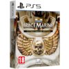 Okładka gry "Warhammer 40.000 Space Marine II Ultima Limited Edition" na PS5 przedstawia złote skrzydła i czaszkę na tle zbroi. Widoczne są loga PEGI 18, Saber oraz Focus Entertainment.