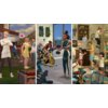 Na zdjęciu widoczne są trzy sceny z gry "The Sims 4: Przygoda Wzywa - Dodatek Gra PC". Pierwsza scena przedstawia postacie na zewnątrz, druga w siłowni, a trzecia w pokoju dziecięcym z piętrowym łóżkiem.