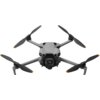 Na zdjęciu znajduje się szary dron z czterema śmigłami, oznaczony napisem "Mini 5 Pro" na jednym z ramion. Dron ma widoczną kamerę z przodu oraz pomarańczowe końcówki śmigieł.
