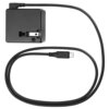 Czarny zasilacz z kablem USB-C, widoczny z wtyczką i gniazdem. Na kablu znajduje się oznaczenie "Nikon".