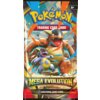 Opakowanie gry karcianej z serii "Pokemon Trading Card Game" z napisem "Mega Evolution" oraz informacją o zawartości "10 Additional Game Cards". Na ilustracji widoczne są postacie z uniwersum Pokemon.