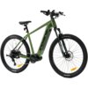 Zielono-czarny rower elektryczny z napisem "Indiana" na ramie, wyposażony w grube opony marki Kenda i amortyzowany widelec. Na dolnej części ramy widoczny jest napis "E-MTB 4.0".