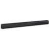 Czarny soundbar o prostokątnym kształcie z widoczną siatką na przedniej części i małą, niebieską diodą. Produkt ma gładkie, zaokrąglone krawędzie.